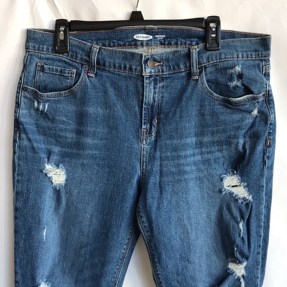 Old Navy boyfriend mid-rise distressed blue jeans, size 12 - Picture 2 of 14